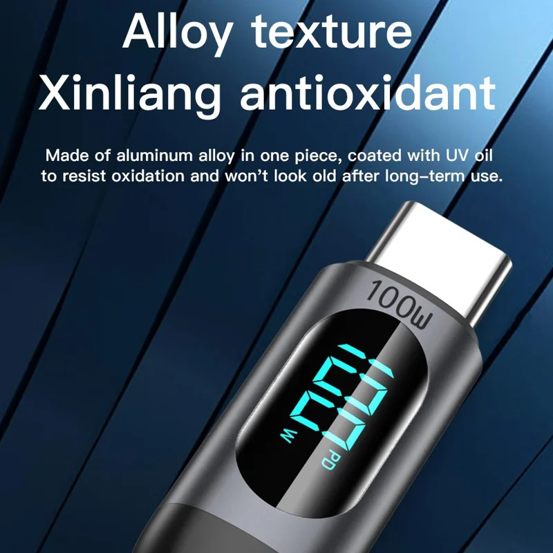 TOTU CB-7-CC-B 120cm USB-C to Type-C Cable 100W Fast Charging Braided Data Cable with LED Digital Display - Black