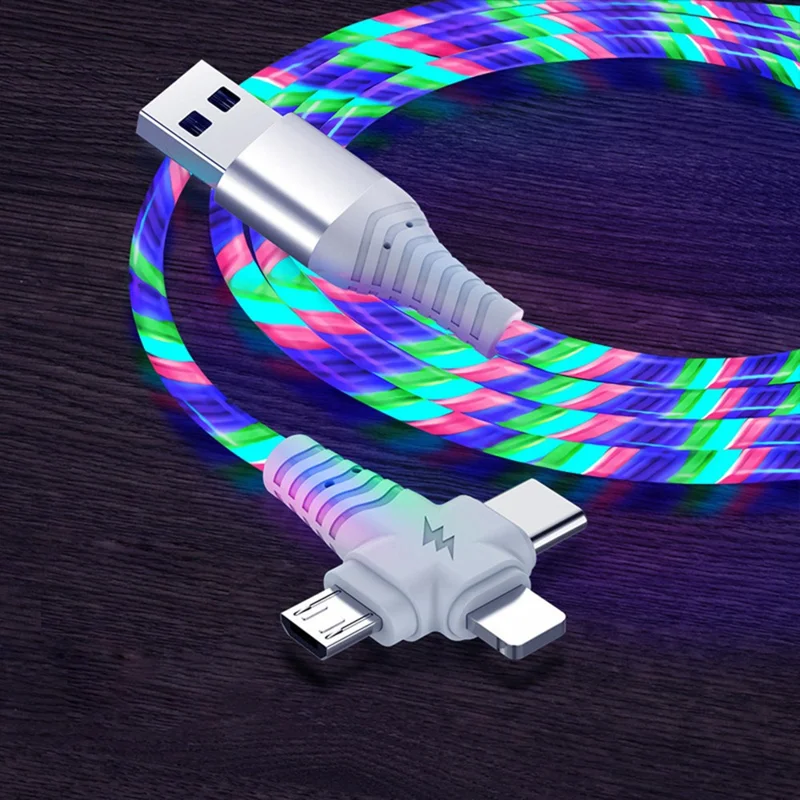 2m 3 in 1 USB to Micro USB  /  Type C  /  iP Charging Cable Flow Luminous Data Cord for Samsung / Xiaomi / iPhone - White