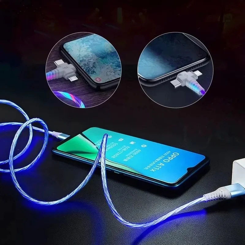 2m 3 in 1 USB to Micro USB  /  Type C  /  iP Charging Cable Flow Luminous Data Cord for Samsung / Xiaomi / iPhone - White