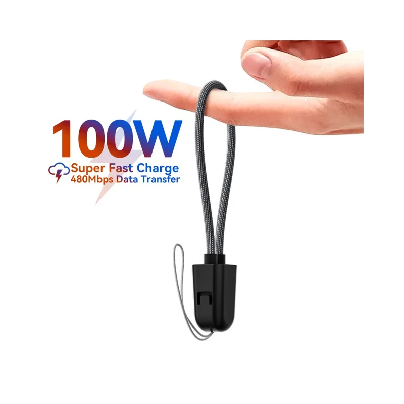 KUULAA KL-X93 22.5cm USB-C to USB-C Cable 100W Fast Charging Data Transfer Cable with Lanyard Dust Cap - Black