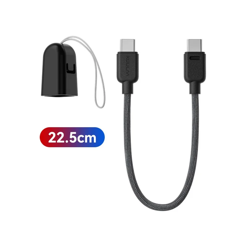 KUULAA KL-X93 22.5cm USB-C to USB-C Cable 100W Fast Charging Data Transfer Cable with Lanyard Dust Cap - Black