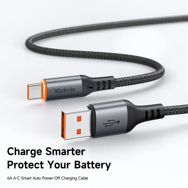 MCDODO CA-0570 1.2M USB-A to USB-C Cable 6A Super Fast Charging Smart Auto Power Off 480Mbps Data Transfer Cable - Black