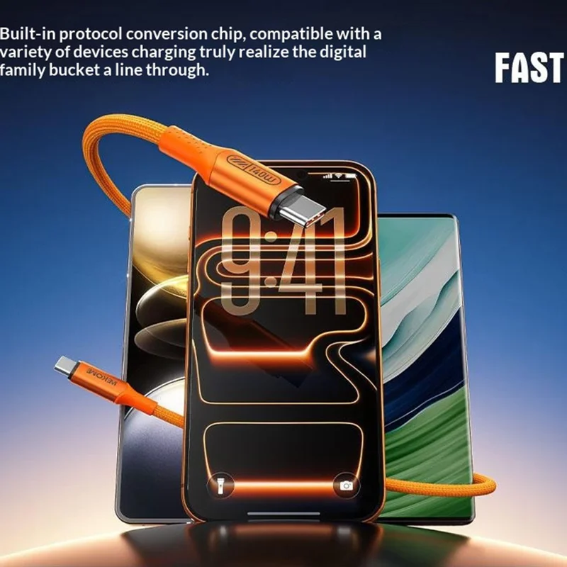 WEKOME WDC-C23 Ladon 140W All Protocol Super Fast Charging Cable Type-C to Type-C 1.2M Data Cable - Orange