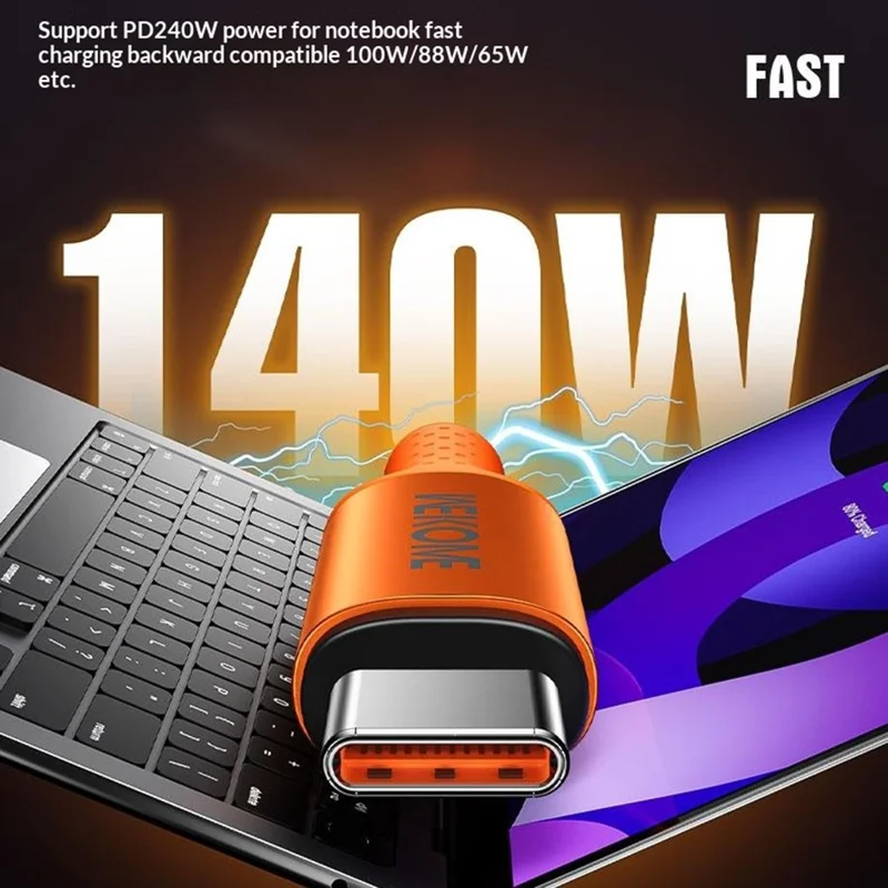 WEKOME WDC-C23 Ladon 140W All Protocol Super Fast Charging Cable Type-C to Type-C 1.2M Data Cable - Orange