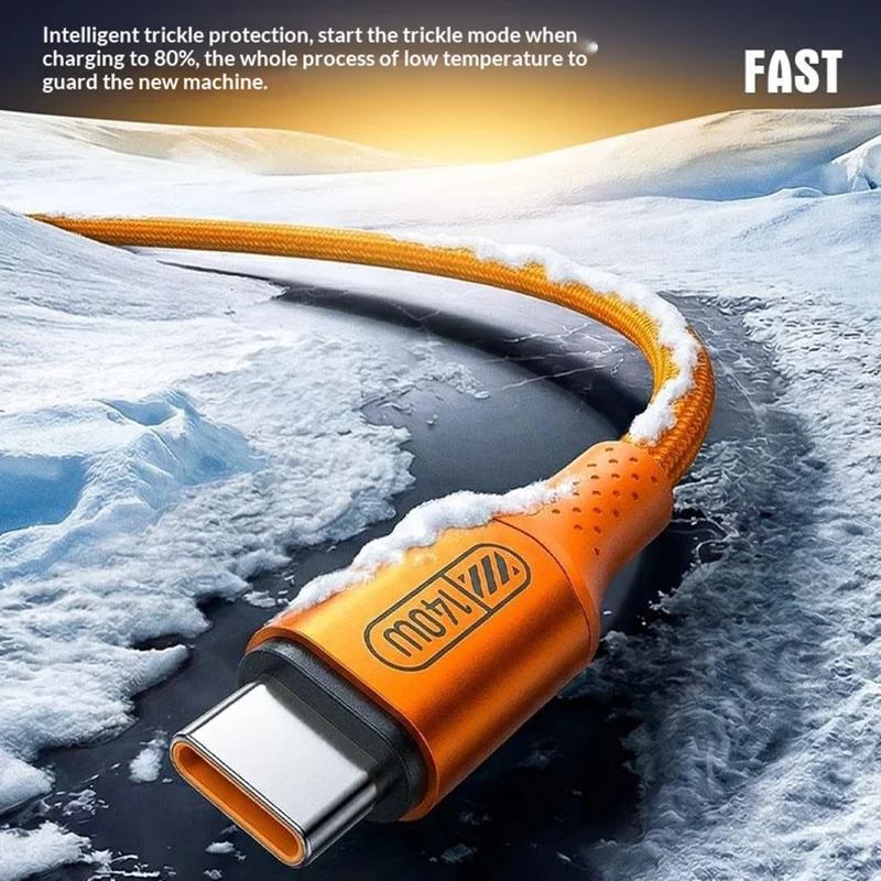 WEKOME WDC-C23 Ladon 140W All Protocol Super Fast Charging Cable Type-C to Type-C 1.2M Data Cable - Orange