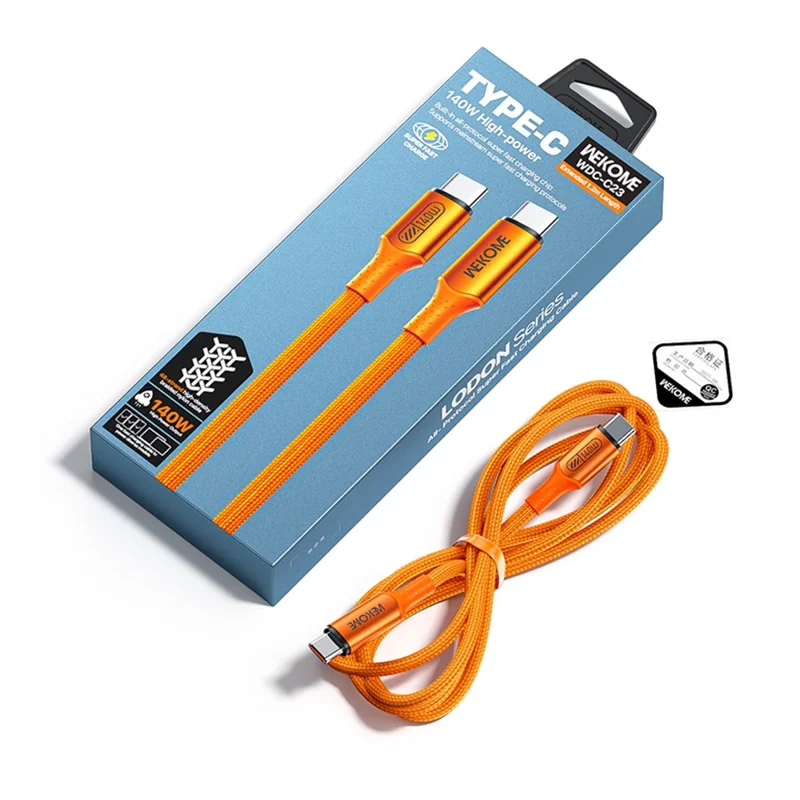 WEKOME WDC-C23 Ladon 140W All Protocol Super Fast Charging Cable Type-C to Type-C 1.2M Data Cable - Orange