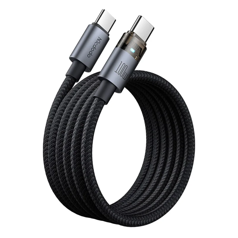 MCDODO CA-558 1.2m 100W Fast Charging Wire USB-C to USB-C Nylon Braided Data Cable with LED Indicator - Black