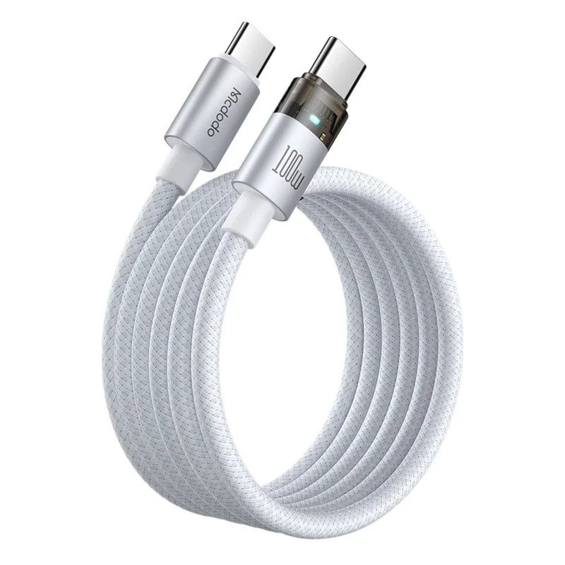 MCDODO CA-558 1.2m 100W Fast Charging Wire USB-C to USB-C Nylon Braided Data Cable with LED Indicator - White