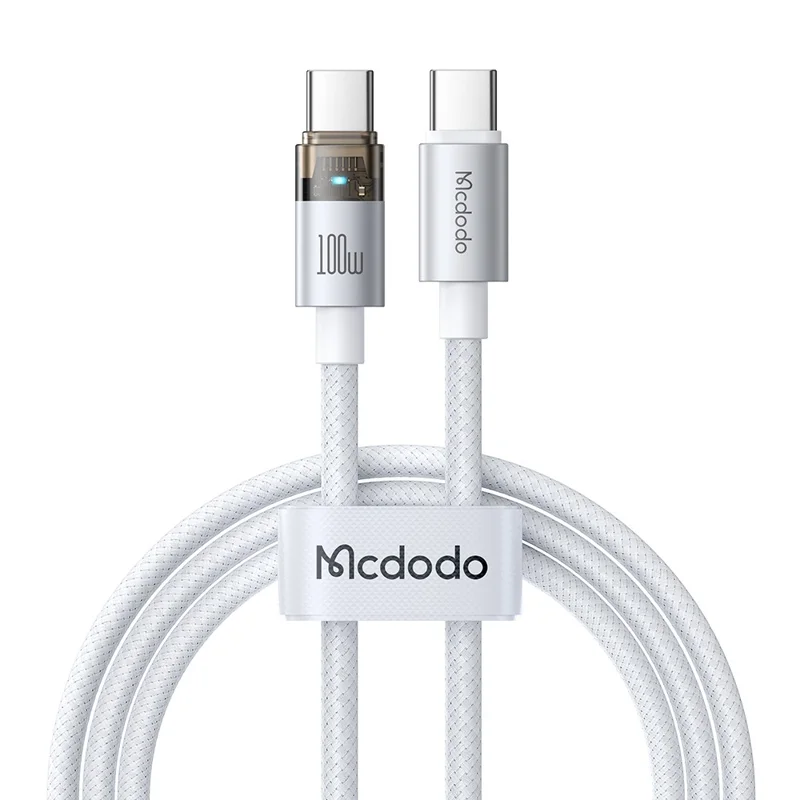 MCDODO CA-558 1.2m 100W Fast Charging Wire USB-C to USB-C Nylon Braided Data Cable with LED Indicator - White