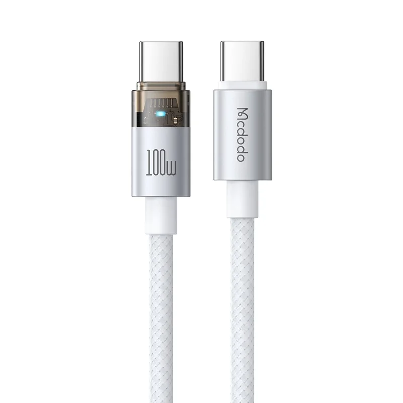MCDODO CA-558 1.2m 100W Fast Charging Wire USB-C to USB-C Nylon Braided Data Cable with LED Indicator - White