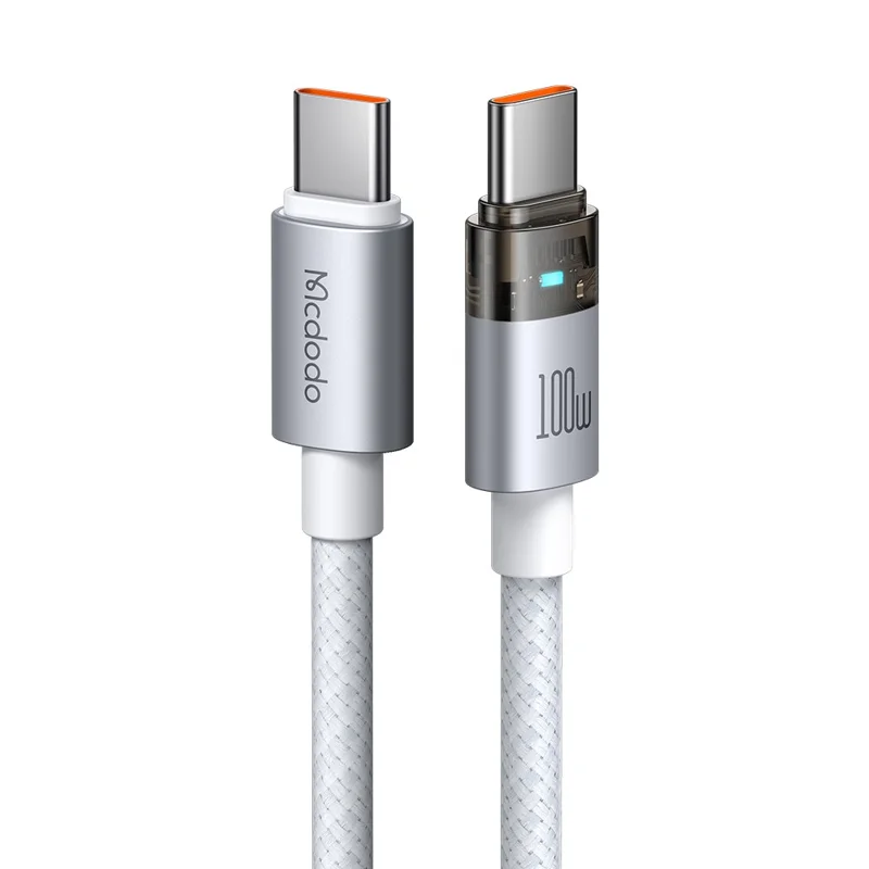 MCDODO CA-558 1.2m 100W Fast Charging Wire USB-C to USB-C Nylon Braided Data Cable with LED Indicator - White