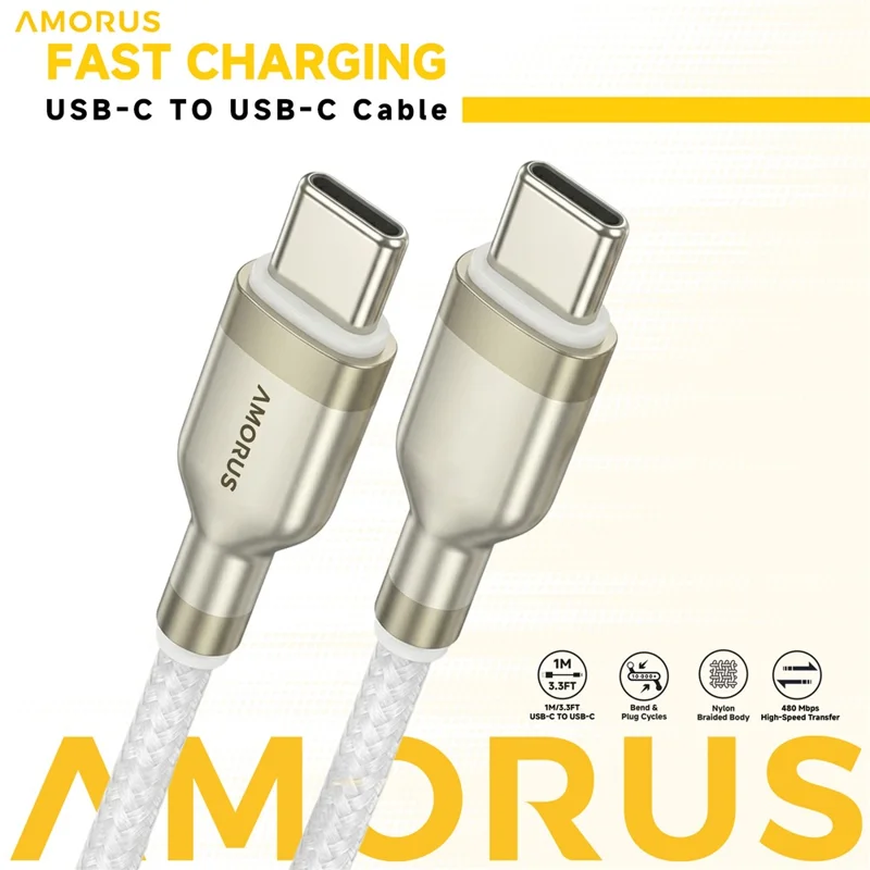 AMORUS 1m PD 3.0 60W Fast Charging USB-C to USB-C Cable Nylon Braided Data Wire for Samsung / Xiaomi / Google