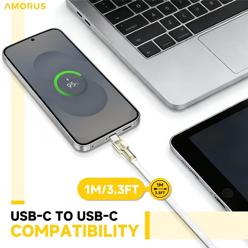AMORUS 1m PD 3.0 60W Fast Charging USB-C to USB-C Cable Nylon Braided Data Wire for Samsung / Xiaomi / Google