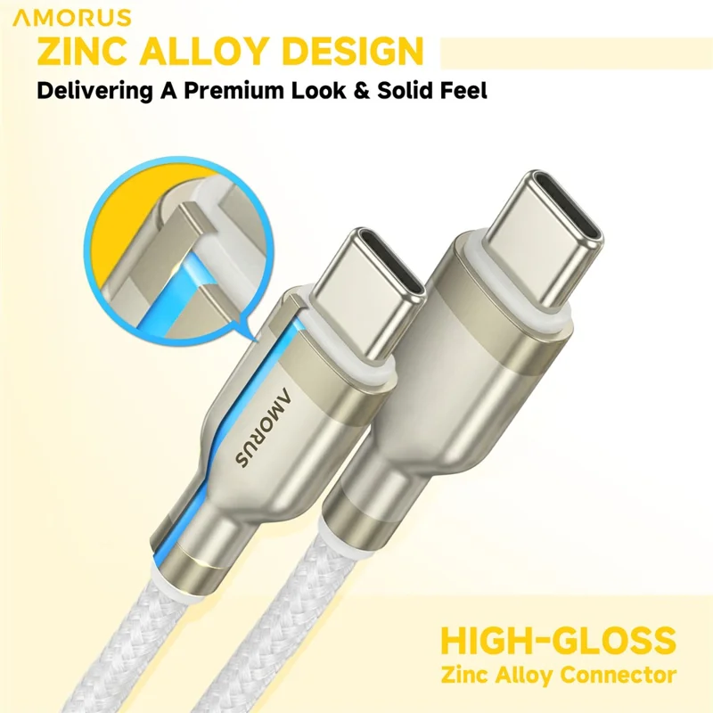 AMORUS 1m PD 3.0 60W Fast Charging USB-C to USB-C Cable Nylon Braided Data Wire for Samsung / Xiaomi / Google