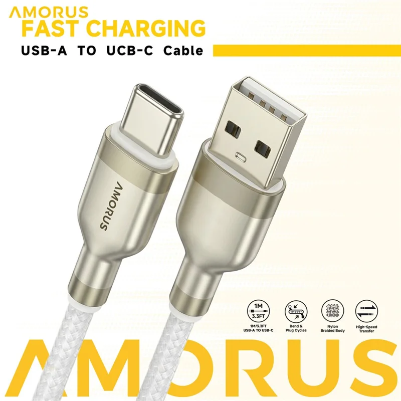 AMORUS 1m USB-A to USB-C PD 3.0 12W 2.4A Fast Charging Wire Nylon Braided Data Cable