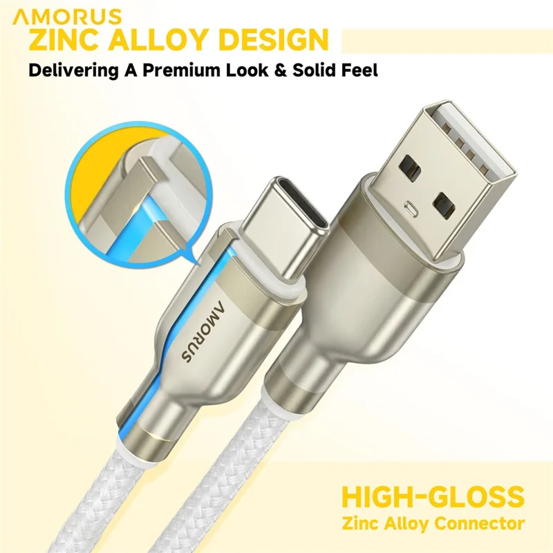 AMORUS 1m USB-A to USB-C PD 3.0 12W 2.4A Fast Charging Wire Nylon Braided Data Cable