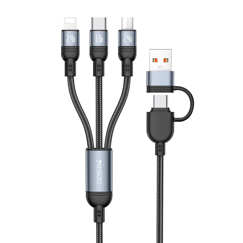 YESIDO CA203 USB-A / USB-C to iP  /  USB-C  /  Micro Fast Charging Cable Braided Charging Cord for iPhone Samsung Huawei Xiaomi