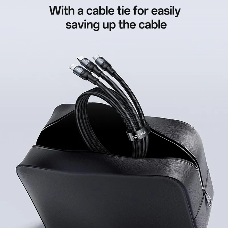 YESIDO CA203 USB-A / USB-C to iP  /  USB-C  /  Micro Fast Charging Cable Braided Charging Cord for iPhone Samsung Huawei Xiaomi