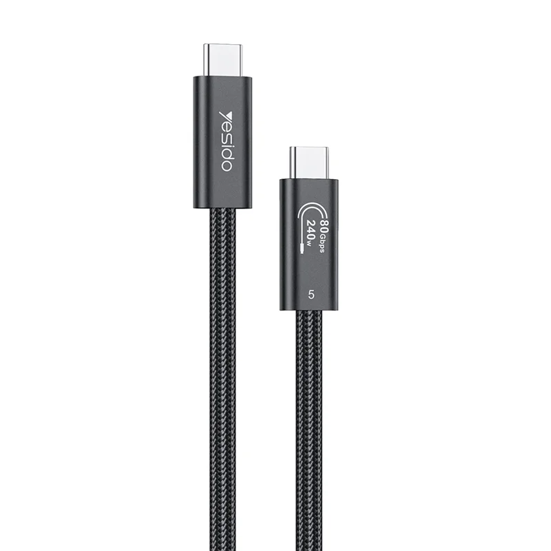 YESIDO CA211 Thunderbolt 5 USB-C til USB-C kabel 80 Gbps 240 W hurtig opladning 16K video kabel - Sort