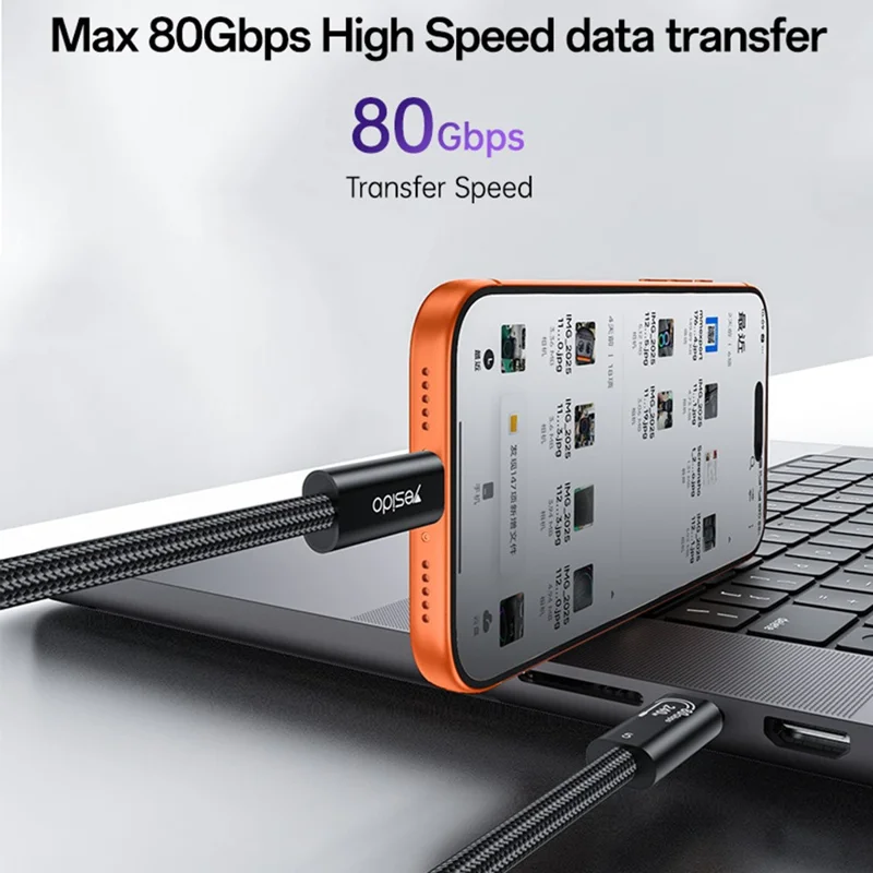 YESIDO CA211 Thunderbolt 5 USB-C til USB-C kabel 80 Gbps 240 W hurtig opladning 16K video kabel - Sort