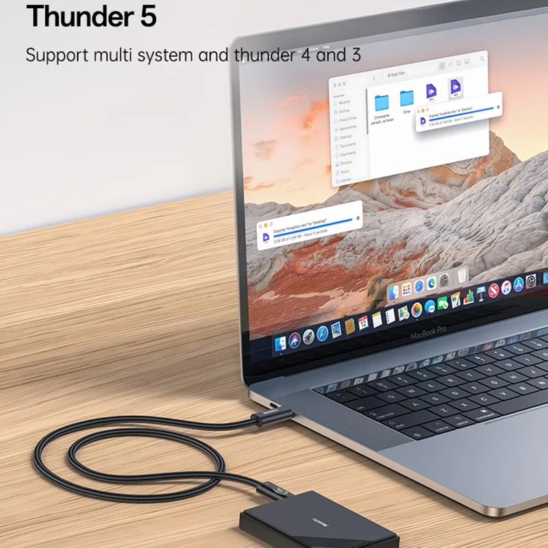 YESIDO CA211 Thunderbolt 5 USB-C til USB-C kabel 80 Gbps 240 W hurtig opladning 16K video kabel - Sort