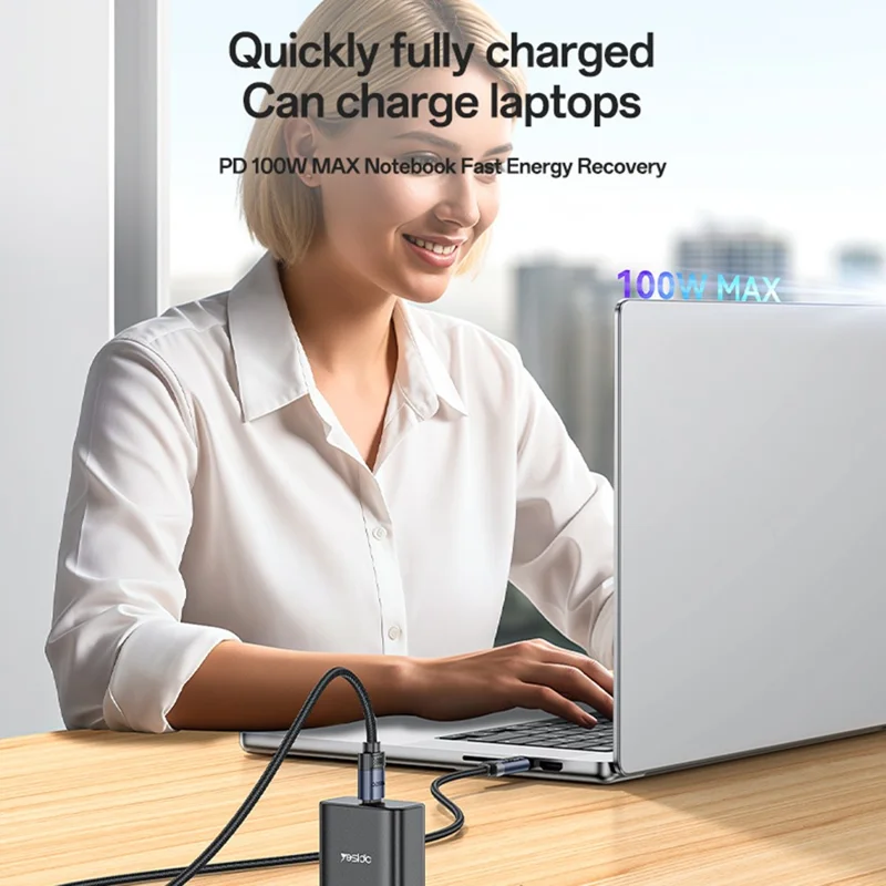 YESIDO CA202 120 cm USB-C til USB-C datakabel PD 100 W hurtiglader med OLED digital display