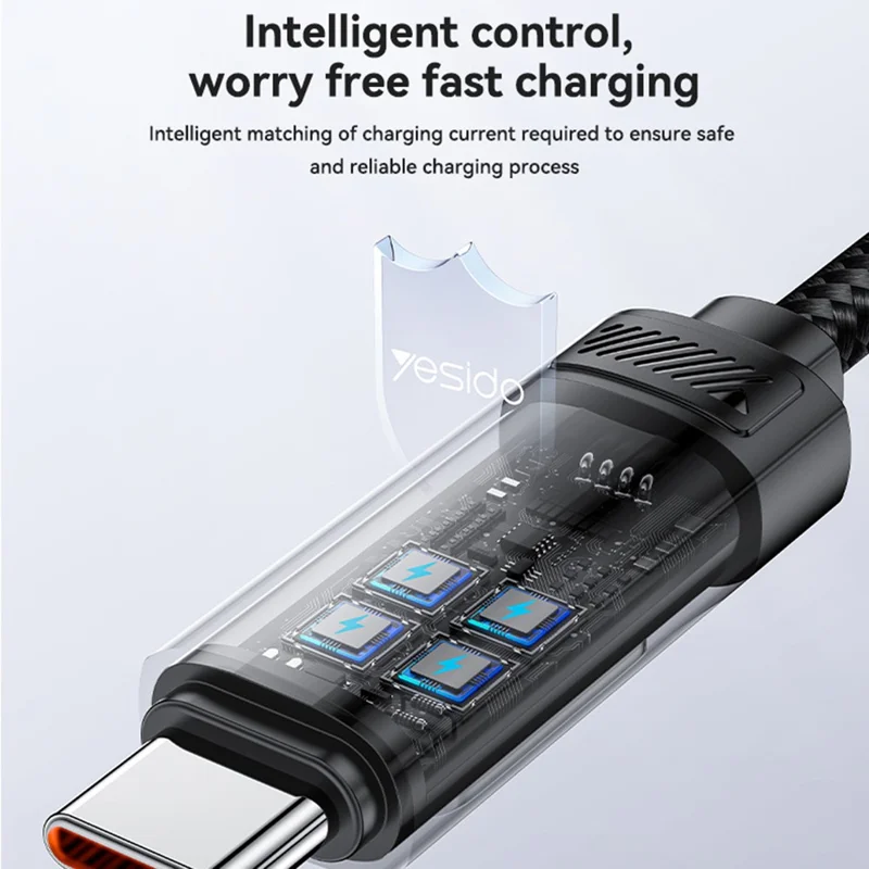 YESIDO CA202 120 cm USB-C til USB-C datakabel PD 100 W hurtiglader med OLED digital display