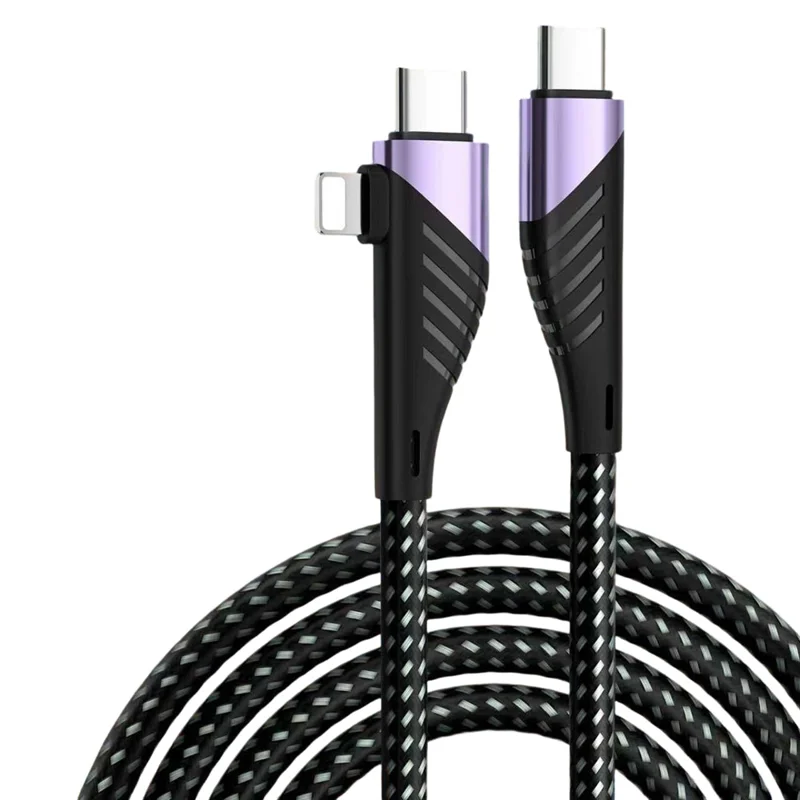2m 2 in 1 USB-C to USB-C + Lightning Cable PD 65W + PD 27W Fast Charging Data Cord - Black / Grey