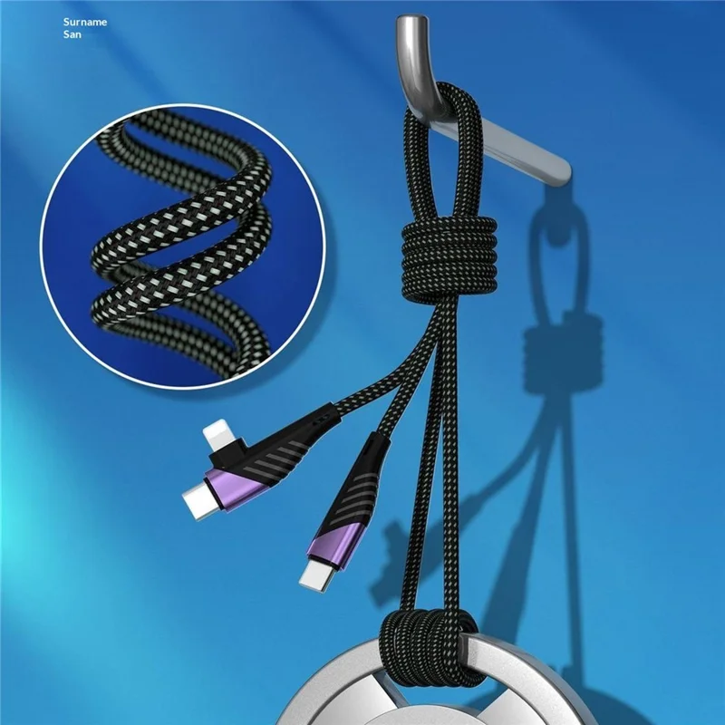 2m 2 in 1 USB-C to USB-C + Lightning Cable PD 65W + PD 27W Fast Charging Data Cord - Black / Grey