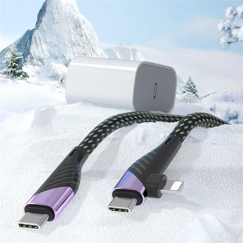 2m 2 in 1 USB-C to USB-C + Lightning Cable PD 65W + PD 27W Fast Charging Data Cord - Black / Grey