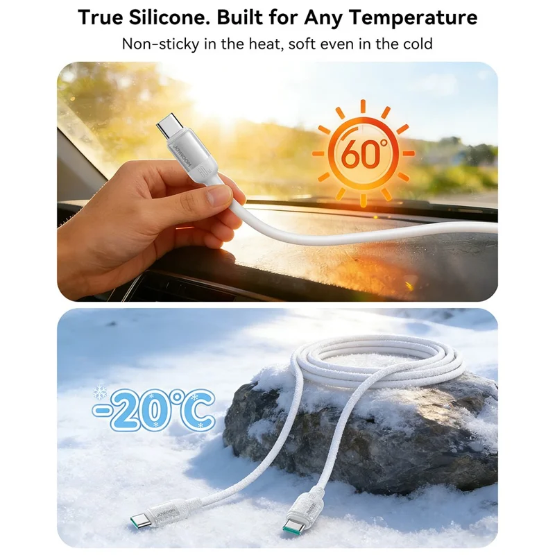 JOYROOM S-A62 1.2m USB-C to USB-C Cable 60W Fast Charging Liquid Silicone Data Cord for Phone Laptop - White