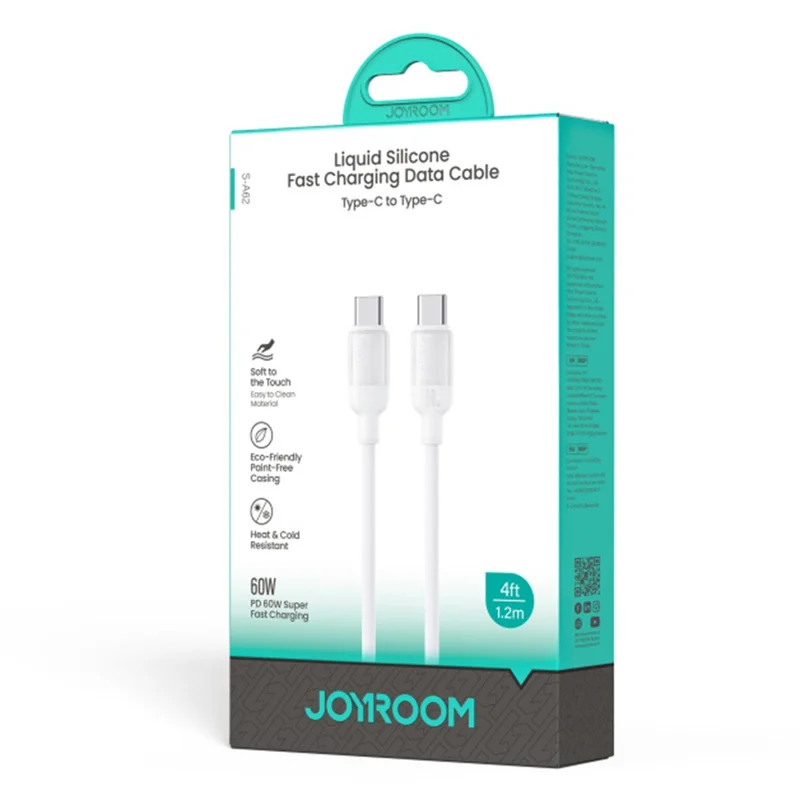 JOYROOM S-A62 1.2m USB-C to USB-C Cable 60W Fast Charging Liquid Silicone Data Cord for Phone Laptop - White