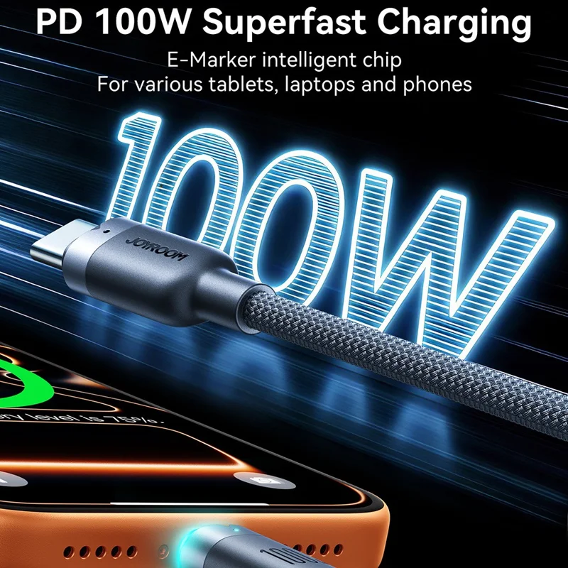 JOYROOM S-A63 1.2m USB-C to USB-C Cable 100W Fast Charging Data Cord - Black