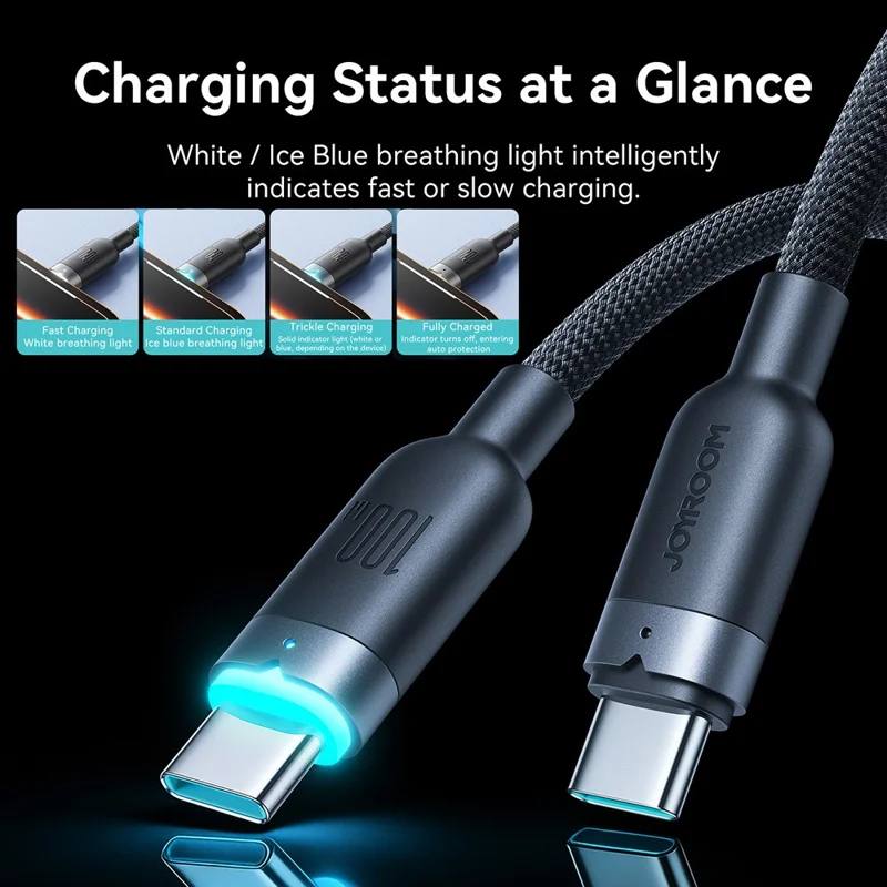 JOYROOM S-A63 1.2m USB-C to USB-C Cable 100W Fast Charging Data Cord - Black