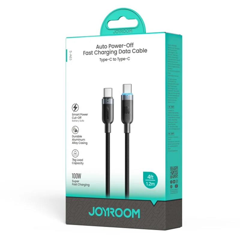 JOYROOM S-A63 1.2m USB-C to USB-C Cable 100W Fast Charging Data Cord - Black