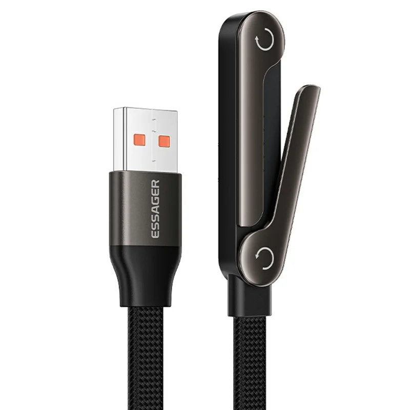 ESSAGER 1m 7A Fast Charging USB-A to Type-C L-Shape Cable with Stand for Gaming Charging - Grey