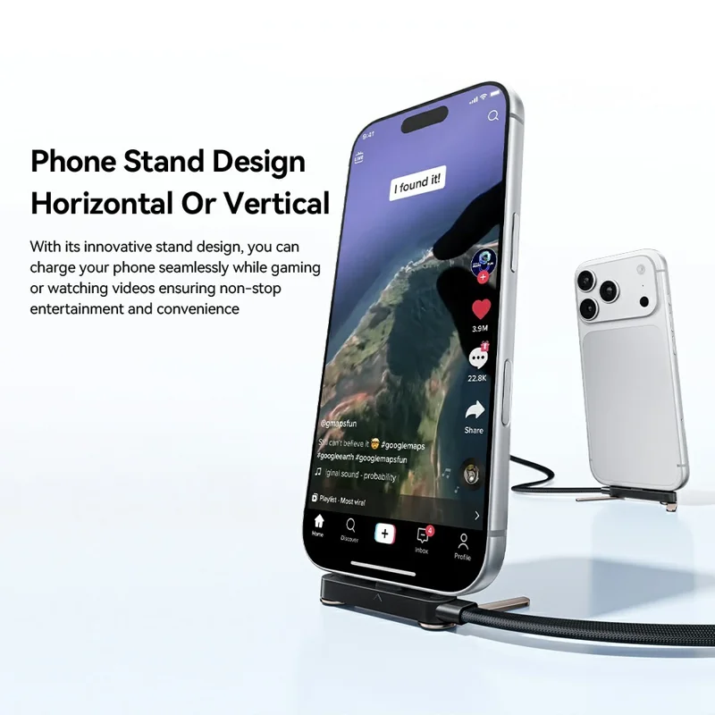 ESSAGER 1m 7A Fast Charging USB-A to Type-C L-Shape Cable with Stand for Gaming Charging - Grey