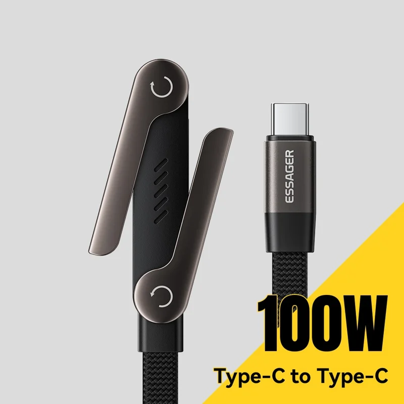 ESSAGER 1m USB-C to USB-C L-Shape 100W Fast Charging Cable with Stand for Gaming Charging - Tarnish