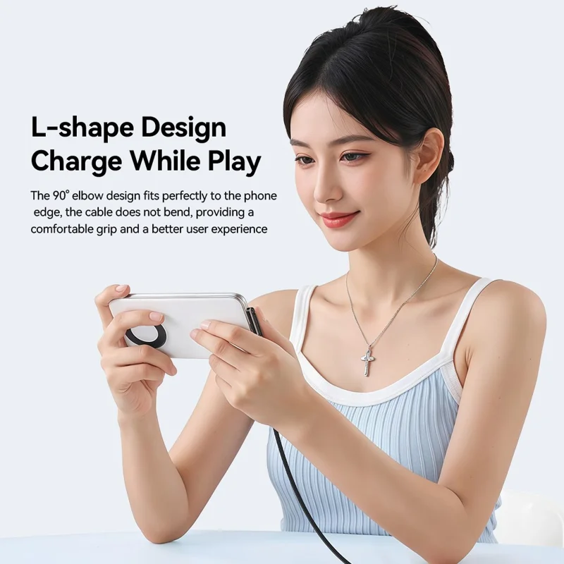 ESSAGER 1m USB-C to USB-C L-Shape 100W Fast Charging Cable with Stand for Gaming Charging - Tarnish