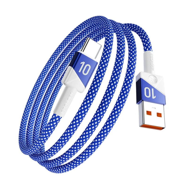 ESSAGER 2m Football Theme 7A Fast Charging Cable USB-A to USB-C Data Cord for Huawei Samsung Xiaomi - Sapphire