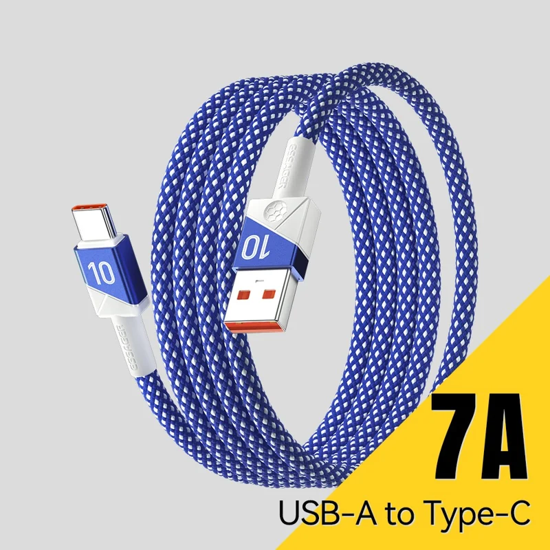ESSAGER 2m Football Theme 7A Fast Charging Cable USB-A to USB-C Data Cord for Huawei Samsung Xiaomi - Sapphire