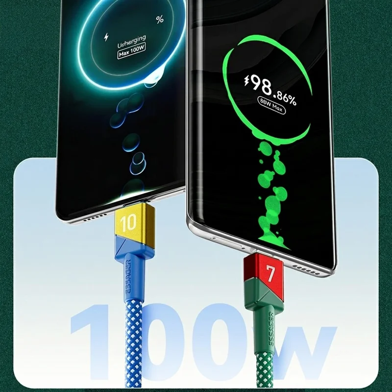 ESSAGER 2m Football Theme 7A Fast Charging Cable USB-A to USB-C Data Cord for Huawei Samsung Xiaomi - Sapphire