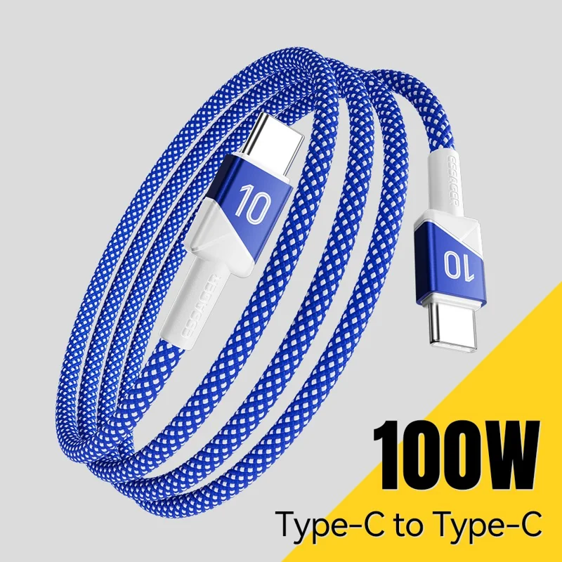 ESSAGER 1m Football Theme USB-C to USB-C 100W Fast Charging Data Cable for Huawei Samsung Xiaomi - Sapphire
