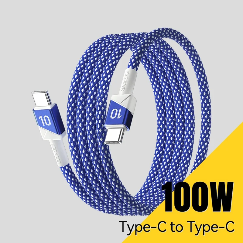 ESSAGER 2m Football Theme USB-C to USB-C 100W Fast Charging Data Cable for Huawei Samsung Xiaomi - Sapphire