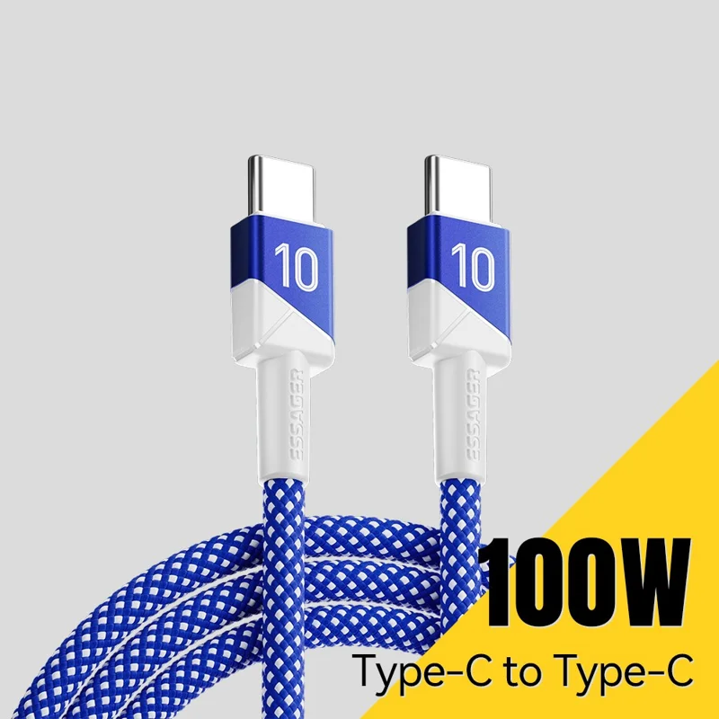 ESSAGER 2m Football Theme USB-C to USB-C 100W Fast Charging Data Cable for Huawei Samsung Xiaomi - Sapphire