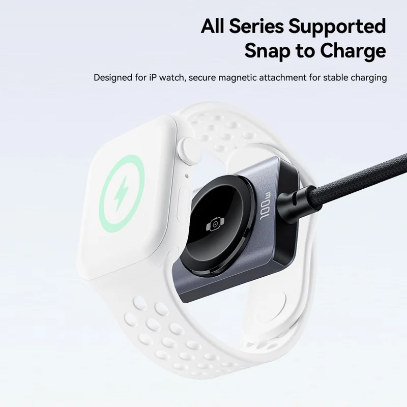 ESSAGER 2 in 1 100W Fast Charging Type-C to Type-C + Magnetic Wireless Charger for Apple Watch with 1m Cable - Grey