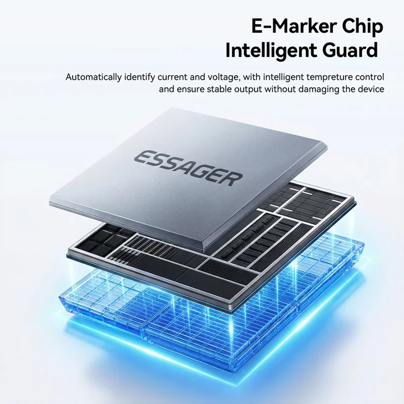 ESSAGER 2 in 1 100W Fast Charging Type-C to Type-C + Magnetic Wireless Charger for Apple Watch with 1m Cable - Grey