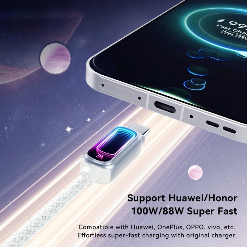 ESSAGER 1m USB A to Type-C 7A Fast Charging Data Cable with Dynamic RGB Breathing Light for Samsung Huawei Xiaomi - Tarnish