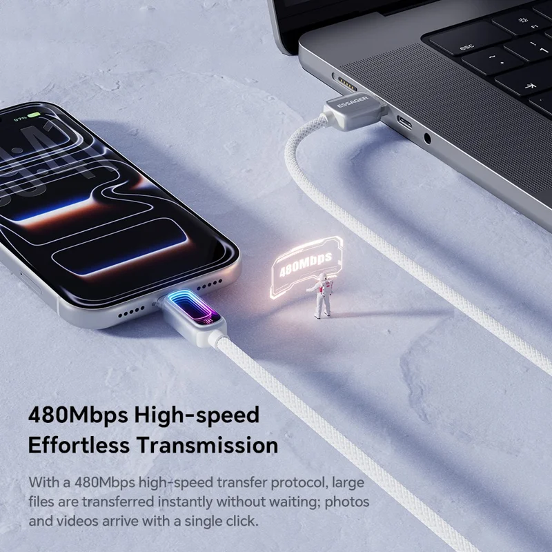 ESSAGER 1m USB A to Type-C 7A Fast Charging Data Cable with Dynamic RGB Breathing Light for Samsung Huawei Xiaomi - Tarnish