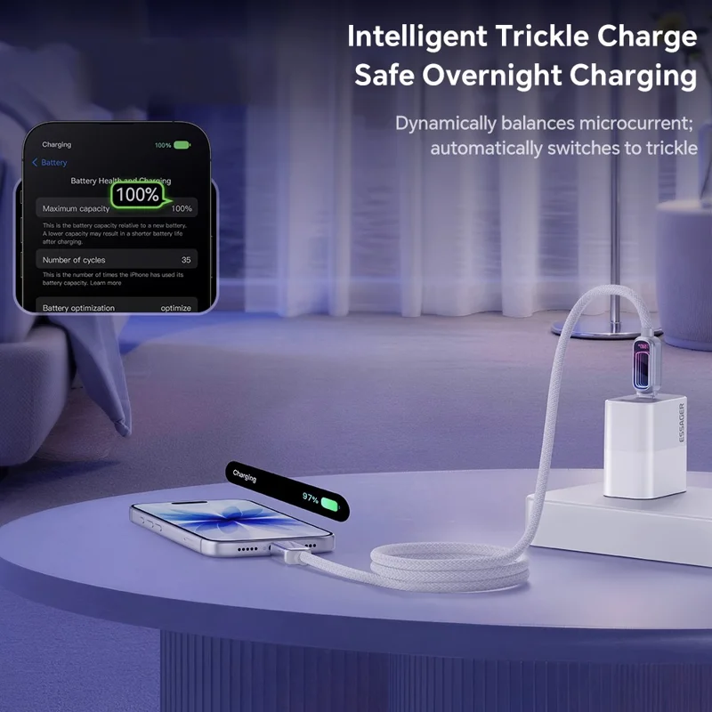 ESSAGER 1m 240W Fast Charging USB-C to USB-C 480Mbps Data Cable with Dynamic RGB Breathing Light - Tarnish